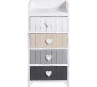 Rebecca Mobili Commode en Bois 4 Tiroirs, Meuble de Rangement, Blanc Beige Gris, Shabby Chic Vintage, Chambre Entree - Dimensions: 72 x 35 x 27,5 cm (HxLxL) - Art. RE4380
