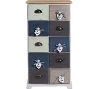 Rebecca Mobili Commode avec poignées en forme de coeur, 10 tiroirs en bois, bleu et gris
