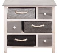 Rebecca Mobili Commode basse 6 tiroirs en bois et tissu, gris et blanc