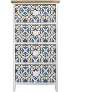 Rebecca Mobili Commode colorée, impressions majoliques, 4 tiroirs en bois, blanc bleu