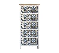 Rebecca Mobili Commode Compacte, Armoire Salle de Bain 5 Tiroirs, Bois Blanc Bleu Clair, Majolique Imprimés, pour Salon - Dimensions: 93 x 40 x 30 cm (HxLxP) - Art. RE6498