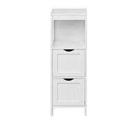 Rebecca Mobili Commode de Salle de Bain Blanche, Meuble peu Encombrant sur Pied, Mdf, 1 Étagère 2 Tiroirs, Polyvalente, pour le Linge de Cuisine - Dimensions: 84 x 30 x 30 cm (H x L x P) - Art. RE6682