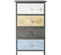 Rebecca Mobili Commode étroite à 4 tiroirs en bois, gris, bleu et blanc