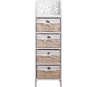 Rebecca Mobili Commode sculptée avec 4 tiroirs en bois et osier, blanc