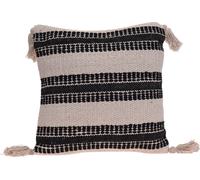 Rebecca Mobili Coussin avec rembourrage avec glands 45x45 cm, beige et noir