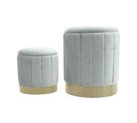 Rebecca Mobili Ensemble de 2 Poufs Effet Velours, Repose-Pieds avec Rangement, Gris, Tissu Polyester MDF Acier, Rembourrés, pour Salon - Dimensions HxLxP: 44 x 35,5 x 35,5 cm - Art. RE7053