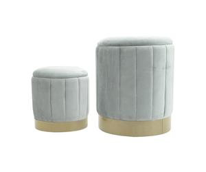 Rebecca Mobili Ensemble de 2 Poufs Effet Velours, Repose-Pieds avec Rangement, Gris, Tissu Polyester MDF Acier, Rembourrés, pour Salon - Dimensions HxLxP: 44 x 35,5 x 35,5 cm - Art. RE7053
