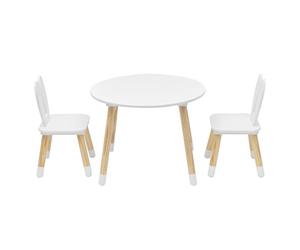 Rebecca Mobili Ensemble Table Et Chaises pour Enfants, Blanc Marron, Pin MDF, pour Chambre Enfant École Maternelle - Taille : 44 x 60 x 60 cm / 50 x 28 x 25 cm - Art. RE6849