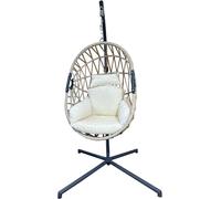 Rebecca Mobili Fauteuil suspendu avec socle, poly rotin et acier, beige