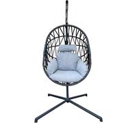 Rebecca Mobili Fauteuil suspendu avec socle, poly rotin et acier, gris
