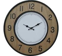 Rebecca Mobili Grande horloge murale en bois et métal, marron, noir et blanc, Ø 50 cm