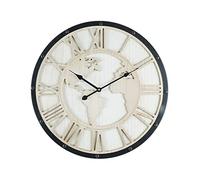 Rebecca Mobili Grande Horloge Murale, Horloge Monde Rétro, Noir Blanc Shabby, Chiffres Romains - Mesures : 50 x 50 x 5 cm (H x L x P) - Art. RE6594