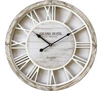 Rebecca Mobili Horloge murale avec chiffres romains en bois et métal, blanc et beige