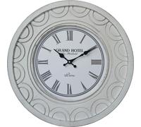 Rebecca Mobili Horloge murale avec chiffres romains sculptés en bois blanc, Ø 50 cm