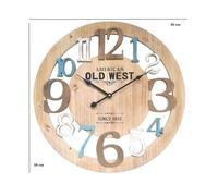 Rebecca Mobili Horloge murale avec sculptures en bois blanc, brun et bleu ø 50 cm