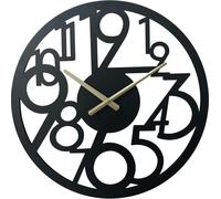 Rebecca Mobili Horloge murale de style moderne en métal noir sculpté, Ø 50 cm