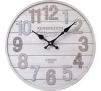 Rebecca Mobili Horloge murale de style vintage en bois, blanc et gris, ø 33,8 cm