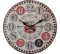 Rebecca Mobili Horloge murale de style vintage en bois, brun, noir et rouge ø 33,8 cm