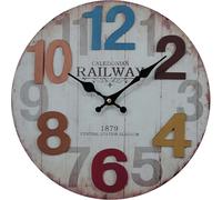 Rebecca Mobili Horloge murale, effet antique avec chiffres en bois colorés Ø 33,8 cm