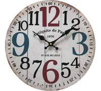 Rebecca Mobili Horloge murale, forme ronde en bois blanc, rouge et bleu ø 33,8 cm