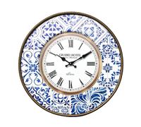 Rebecca Mobili Horloge murale, forme ronde en métal blanc et bleu ø 50 cm