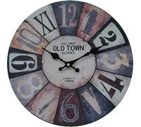 Rebecca Mobili Horloge murale, look antique, bois, marron, gris et blanc Ø 33,8 cm