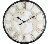 Rebecca Mobili Horloge murale, mappemonde, bois et métal, noir et blanc ø 50 cm