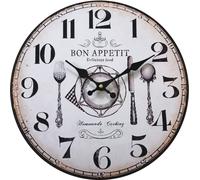 Rebecca Mobili Horloge murale, pour la cuisine en bois, blanc et marron ø 33,8 cm