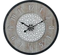 Rebecca Mobili Horloge murale sculptée, bois métal, marron et noir Ø 50 cm