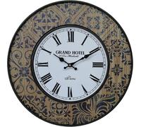 Rebecca Mobili Horloge murale, vintage en bois brun, beige et bleu Ø 50 cm