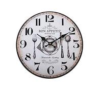 Rebecca Mobili Horloge Murale Vintage, Horloges Suspendues, Bois MDF, Brun Blanc, pour Cuisine Salle À Manger - Diamètre: 33,8 x P 4 Cm - Art. RE6466