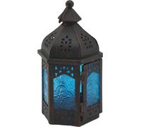 Rebecca Mobili Lanterne en métal et verre noir et bleu, 17x9x8 cm