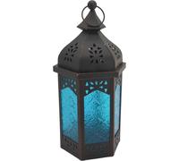 Rebecca Mobili Lanterne en métal et verre noir et bleu, 32x16x14 cm