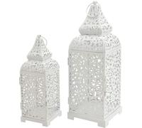 Rebecca Mobili Lot de 2 bougeoirs en métal blanc de style ethnique