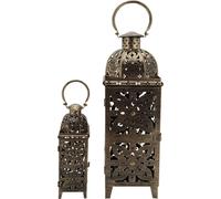 Rebecca Mobili Lot de 2 lanternes avec sculptures ethniques en métal doré