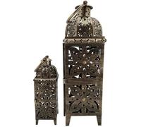 Rebecca Mobili Lot de 2 Lanternes Marocaines en Métal doré, Grand Porte-bougies pour l'Extérieur et l'Intérieur