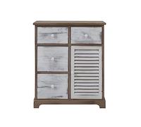 Rebecca Mobili Meuble de Rangement Vintage, Petit Armoire Gris Marron Blanc, 4 Tiroirs 1 Porte, Bois, Decor Chambre Entree - Dimensions: 70 x 60 x 30 cm (HxLxL) - Art. RE6074