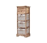 Rebecca Mobili Commode étroite à 4 tiroirs en bois et osier, blanc marron