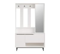 Rebecca Mobili Meuble d'entrée moderne, armoire avec miroir, blanc gris foncé, panneau de particules PVC verre, peu encombrant, avec étagère à chaussures - Dimensions HxLxP : 178 x 112 x 33,5 cm -