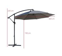 Rebecca Mobili Parasol à mât décentré, 3x3 m, acier et polyester, gris