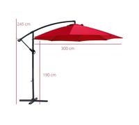 Rebecca Mobili Parasol à mât décentré, 3x3 m en acier et polyester, rouge