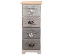 Rebecca Mobili Petite Commode, Meuble de Rangement 4 Tiroirs, Blanc Bleu Gris, Style Retro, Bois de Paulownia, pour Chambre Salle de Bain - Dimensions: 72 x 29 x 25 cm (HxLxL) - Art. RE4482