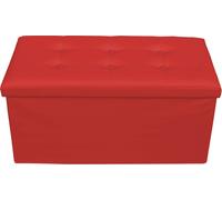 Rebecca Mobili Pouf avec compartiment de rangement et couvercle en fibre de bois et similicuir rouge