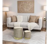 Rebecca Mobili Pouf avec compartiment de rangement et couvercle en fibre de bois et velours beige