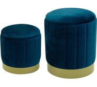 Rebecca Mobili Pouf avec compartiment de rangement et couvercle en fibre de bois et velours bleu