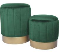 Rebecca Mobili Pouf avec compartiment de rangement et couvercle en fibre de bois et velours vert