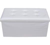 Rebecca Mobili Pouf avec compartiment de rangement et couvercle en similicuir blanc