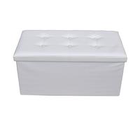 Rebecca Mobili Pouf avec compartiment de rangement et couvercle en similicuir blanc