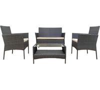 Rebecca Mobili Salon de jardin, gris en poly rotin avec coussins beiges, 4 places assises