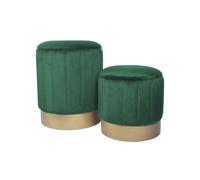 Rebecca Mobili Lot de 2 Poufs en Velours, Tabouret, Vert, MDF Fer, avec Rangement, pour Salon Chambre À Coucher - Dimensions HxLxP : 44 x 35 x 35 cm - Art. RE6834